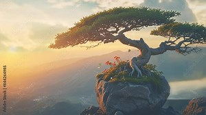 Natural background with stunning bonsai trees with 4K quality, and smooth looping video.
