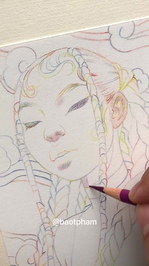 Process of a magical girl from my last collection of originals 🌙🌈✨. All the pieces have been claimed, but prints will be available by end of week!🌟——-Thank you everyone for snagging these up so fast ✨🙏✨. Working on sending your orders out today!⚡️——-Materials: @strathmoreart #bristolvellumpaper @fabercastellusa #polychromos @carandache #luminance #coloredpencil #holographic @jacquardproducts #pearlexpigment #lineart #drawing #drawanyway #wip #workinprogress #worksonpaper #smallworks #traditi