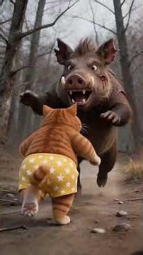 Fat orange cat pranks wild boar and gets beaten up