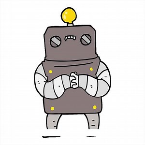 A cartoon robot with a light bulb on his head
