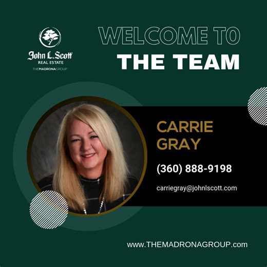 ✨ Please join us in welcoming Carrie Gray to the John L. Scott Bothell office! ⁠ Carrie’s positive approach and commitment to her clients make her a wonderful addition, and we’re excited to have her join our Madrona Group family.⁠ ⁠ So glad to have you with us, Carrie! 🎉 ⁠ #realestatelife #Welcome #team #BothellWA #FindaMadrona | The Madrona Group Real Estate