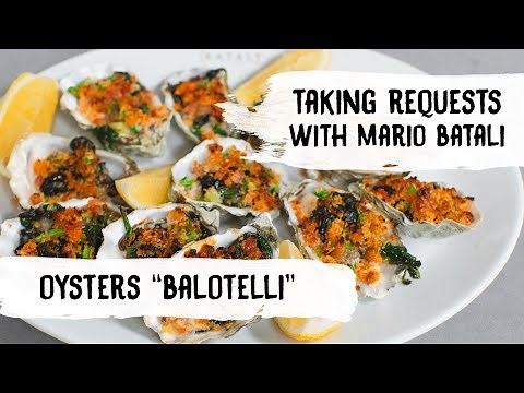 Mario Batali Cooks Crispy Oysters with Pancetta + Spinach