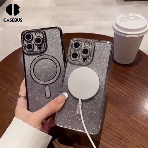 Casebus Magsafe Glitter Phone Case, Shockproof Protective Cover, with Camera Lens Protector