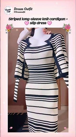 Striped long-sleeve knit cardigan + slip dress 💗