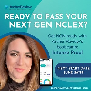 Gain the confidence and tools you need to pass the NGN for good - with Archer Review's ✨Intense Prep✨ You'll get live lectures, small group tutoring and feedback sessions, practice questions, cheat sheets, and so much more...including a day-by-day study plan to keep you on track 🤩 Our Intense Prep instructors also have tons of experience working with repeat test takers and will help to guide you (and cheer you on!) every step of the way. In just 6 weeks, you'll be ready to face the Next Gen NCL
