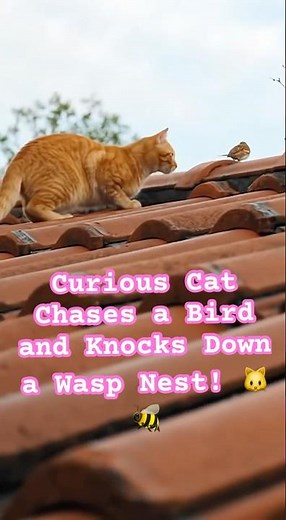 Curious Cat Chases a Bird and Knocks Down a Wasp Nest! 🐱🐝 | Funny Real-Life Short
