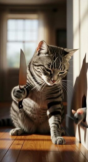 Wait… did the cat just move the knife? Unbelievable pet trick #catsoftiktok #funnycats #pets