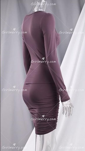 Early autumn solid color low-cut new stylish stretch sexy pleated mini dress Wholesale AA001506