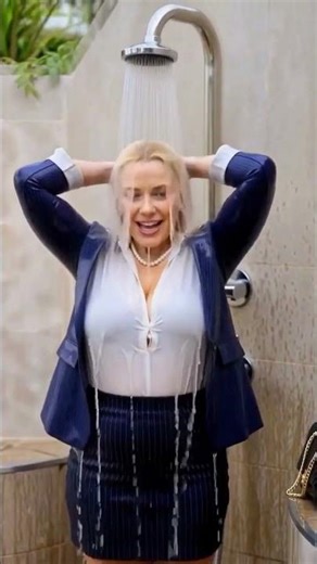 Time to c-cool off. #businesssuit #pool #shower #swim #wetlook