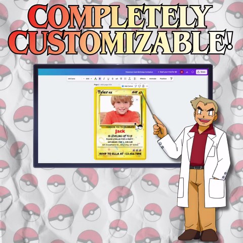 Pokemon Card Customizable Birthday Invitation, Editable Canva Template (digital Download) - Etsy