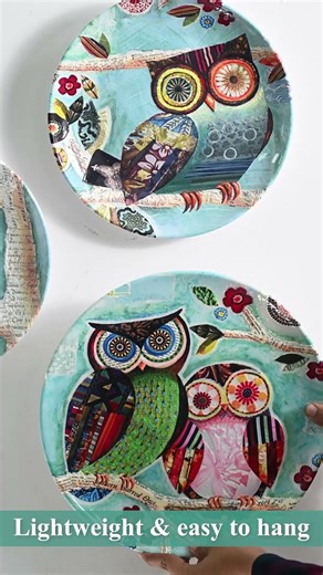 Melamine Decorative Wall Plates Set of 3, Embossed Owl Printed Round Hanging Wall Decor Plate
