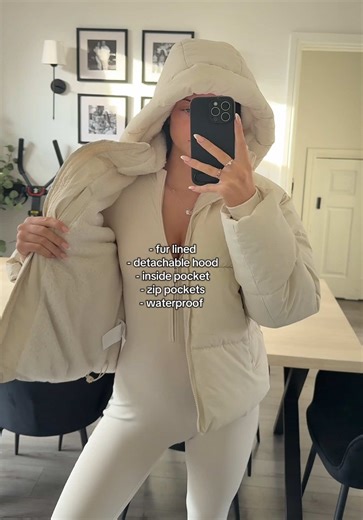 Fur Lined Coat with Detachable Hood and Pockets