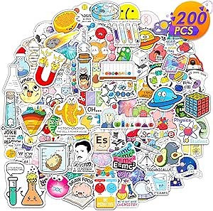 200PCS Science Stickers Bulk, Chemistry Biology Physics Geology Natural Science Stickers for Kids Student Teacher Laboratory Decals for Laptop Party Favor Decor