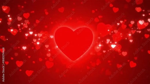 Red heart with pulsing heartbeat line on floating heart background