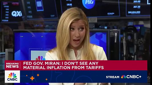 Federal Reserve Governor Stephen Miran: I don’t see any material inflation from tariffs