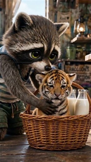 Raccoon raising a tiger cub 🐯 Miraculous rescue story ✨