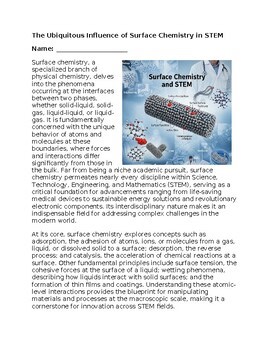Surface Chemistry & STEM - No Prep -Science Reading Worksheet - 100% Editable