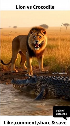 Don't ignore it!!Who became the hunter in this battle?Lion vs Crocodile #shorts