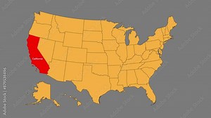 California map animated video. Map Highlighted on the USA map with animation and colour with Gray background in video format. Stock Video