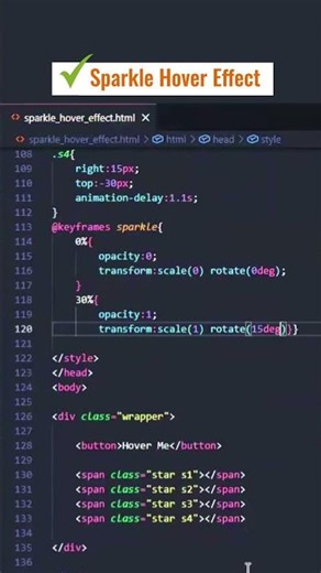 Sparkle Hover Effect using HTML CSS JavaScript | Complete Full Stack Development Course #shorts