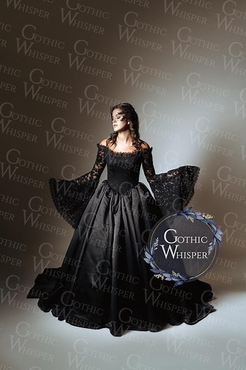 Black Lace Gothic Wedding Dress Medieval Dress Elven Bell Sleeve Victorian Alternative Bridal Gown Dark Queen Dress Black Bridal Gown - Etsy