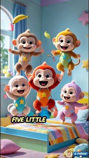 5 Little Monkeys are back, cuter, sillier, and more colorful than ever! Watch them jump, giggle, and learn a very important lesson… #5LittleMonkeys #BabySongs #BabyJoyApp #NurseryRhymes #KidsSongs #ToddlerFun #ParentingLife | Little Prince Leo