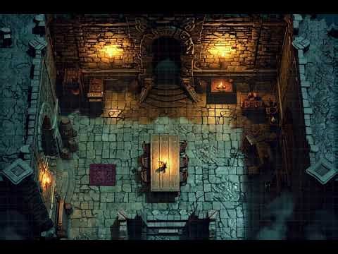 DnD compatible animated map _ Cozy eerie stone arches _ square grid _ ambience for VTT