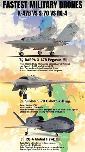 X-47B vs S-70 vs RQ-4 FASTEST MILITARY DRONES .......