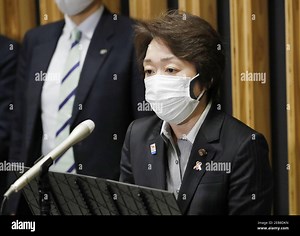 Seiko Hashimoto, Japan's minister for the Tokyo Olympic and Paralympic Games, speaks in Tokyo on Feb. 12, 2021. Yoshiro Mori resigned as president of the Olympic and Paralympic organizing committee the same day over his recent remarks slammed as sexist. (Kyodo)==Kyodo  Photo via Newscom Stock Photo - Alamy