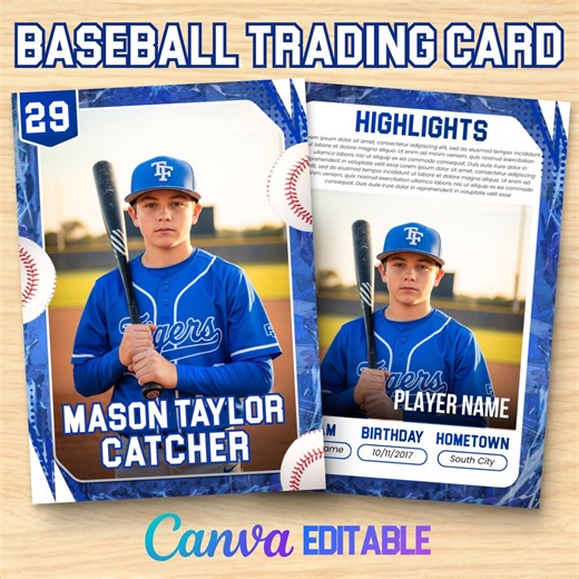 Baseball Customizable Trading Card Template | Double-sided Canva Design | DIY Trading Card Front & Back Sports Cards | Baseball Player Card - Etsy