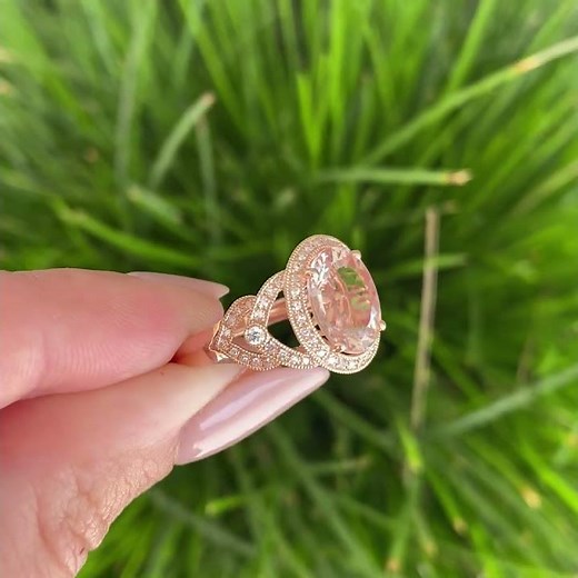 14K Rose Gold EFFY Morganite & Diamond Ring