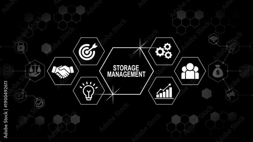 Storage Management and Data Capacity Optimization Concept Animation Highlighting Digital Infrastructure and Enterprise Control Icons