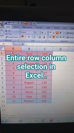 Entire row and column selection in Excel#viralshort #excel #dataanalysis #viralshort #viral .