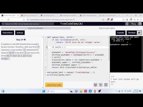 Caesar Cipher | FreeCodeCamp | Python Basics