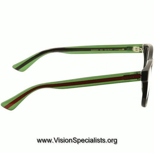 Gucci GG0004O Eyeglasses Mens Full Rim Square Shape Black Green Red 002