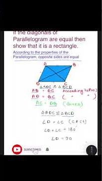 Prove that a parallelogram is a rectangle when its diagonals are equal | #mathematics #parallelogram