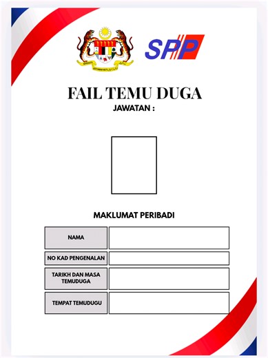 ✨ TEMPLATE FAIL TEMU DUGA SPP – BARU SIAP ✨ Calon Temu Duga SPP wajib ada fail yang kemas & tersusun. Template ini direka khas ikut standard SPP untuk bantu anda tampil lebih yakin & profesional. ✅ Harga RM10 sahaja ✅ Template khas SPP ✅ Boleh edit sendiri ikut senarai semak korang ✅ Guna phone sahaja ✅ Akses 1 email (1 bulan) ✅ Terus print & bawa ke temu duga 📁 Susunan fail teratur 📁 Design ringkas & kemas 📁 Jimat masa saat akhir 📲 PM Sarah 📞 011-59733365 Siap edit → print → fokus jawab so