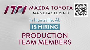 A vehicle-discount AND a career? That's a benefit of joining the Mazda Toyota Production Team. Wages start at $18.35/hr and up to $25/hr. Receive excellent benefits on your FIRST DAY, including paid time off, 401k, Medical, Dental, Vision, and the Vehicle Discount Program. Apply today and get more from your employment. | WAFF 48 News