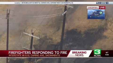 Grass, power poles catch fire in Sacramento, firefighters respond