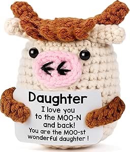 Funny Christmas Daughter Gifts from Mom Dad - Christmas Stocking Stuffer Gift for Teen Girl Adults Daughter in Law, Cute Handmade Emotional Crochet Cows Presents for Birthday Christmas