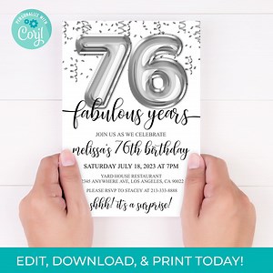 76th Birthday Invitation, Silver Balloons, Editable Template (digital Download) - Etsy