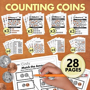 Kids Money Learning Activity, US Coins, Kindergarten Math Money Value Worksheet