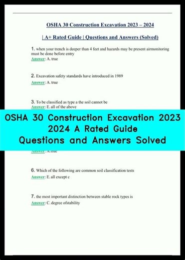 OSHA 30 Construction Excavation 2023 2024 A Rated Guide Questions and Answers Solved video