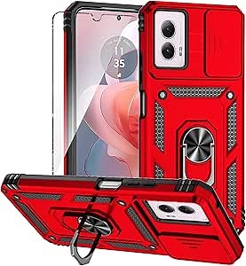 for Moto G Power 5G 2024 Case with Slide Camera Cover HD Screen Protector [Military Grade 16ft.Drop Tested] Magnetic Ring Kickstand Protective Phone Case for Motorola G Power 5G 2024, Red