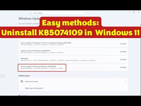 How to uninstall KB5074109 in Windows 11 25H2 or 24H2