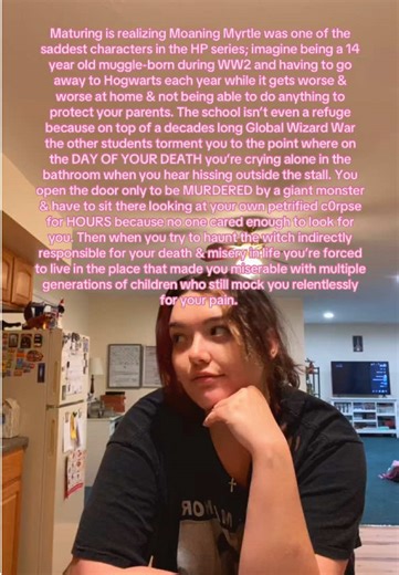 In my head the reason Draco & her became friends in the Half-Blood Prince is Myrtle telling him abt her life & understanding what it was like to come from a childhood filled with constant war and ridicule #harrypotter #moaningmyrtle #dracomalfoy #fypシ #harrypottertiktok