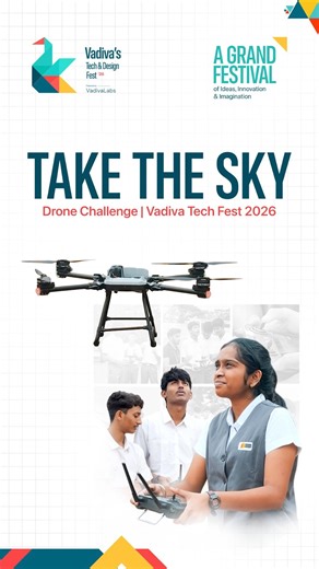 Vadiva Creative Labs on Instagram: "What if your drone was faster? Smarter. Unstoppable? The Drone Challenge at Vadiva Tech & Design Fest 2026 pushes speed, skill, and precision to the limit. Fly through high-speed aerial tracks, master razor-sharp navigation, and prove you dominate the skies. 🔥 Cash prizes worth ₹1.5 Lakhs 🎁 Exciting rewards beyond the podium 📅 January 9, 10 & 11, 2026 🎓 Grades 6–12 | Beginners & Pros 🚀 The sky isn’t the limit. It’s the arena. 👉 Register Now #DroneChallen