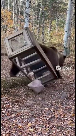 熊が箱罠を壊す