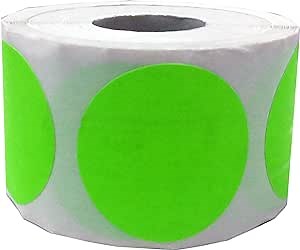 Fluorescent Green Color Coding Labels 1 1/2 Inch Round Circle Dot Stickers 500 Total Semi Gloss Adhesive Labels Per Roll for Inventory Organization Retail and Storage Use Made in The USA