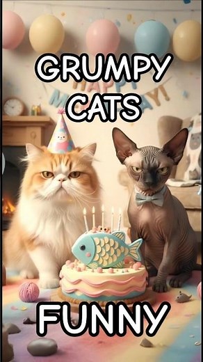 Funny Grumpy Cats celebrate birthday! #happybirtday #birthday #cat meow meow, cat videos #meow #cat